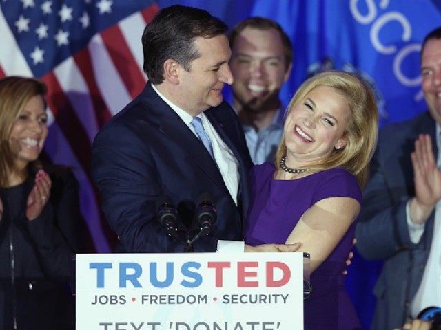 epublican presidential candidate Sen. Ted Cruz (R-TX) celebrates with his wife Heidi at th