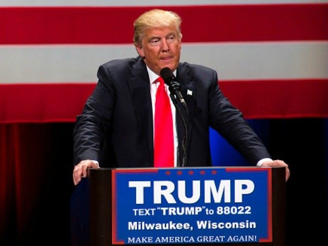 MILWAUKEE, WI - APRIL 04: Republican Presidential Candidate Donald Trump speaks to support