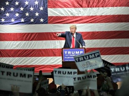 Republican presidential candidate Donald Trump speaks at a campaign event Sunday, April 17