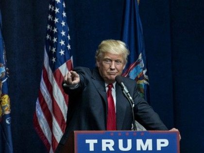 Donald Trump speaks at a campaign rally on April 6, 2016 in Bethpage, New York.