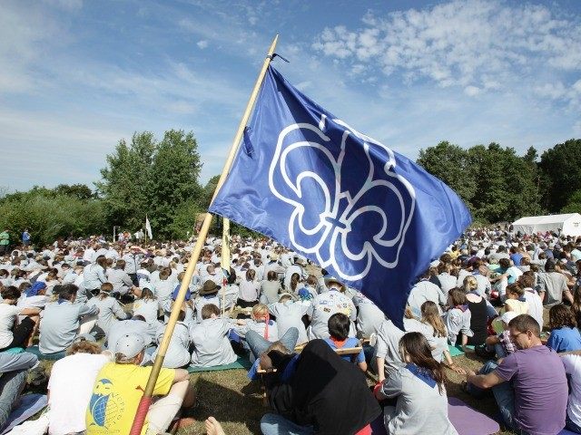Scouts attend a church service at the camp on August 1, 2010 in Almke near Wolfsburg, Germ
