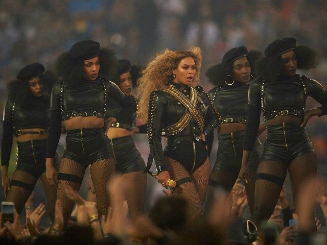 Football: Super Bowl 50: Celebrity singer Beyonce performing during halftime show of Denve