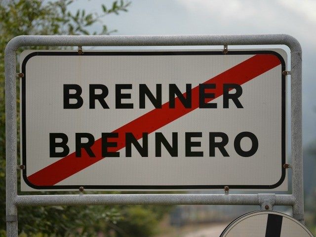 A sign indicates the Brennero city border at the Brenner Pass on September 3, 2015 in Bren