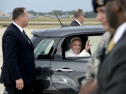 Pope Francis departs in a Fiat after arriving from Cuba to the United States September 22,