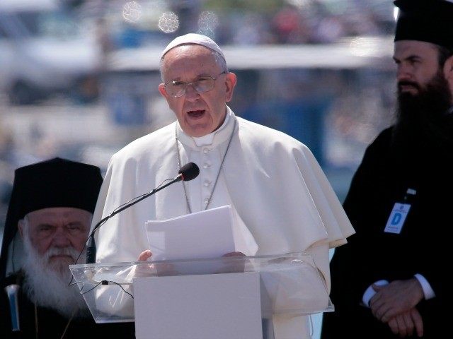 MYTILINI, GREECE - 16 APRIL Pope Francis during memorial for the victimes of migration g