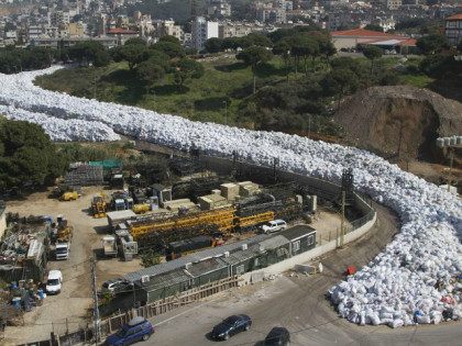 River of uncollected garbage bags in Beirut Waste crisis, Beirut, Lebanon - 28 Feb 2016 (R