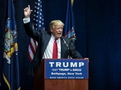 Republican Presidential Candidate Donald Trump speaks at a campaign rally on April 6, 2016