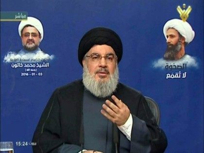 An image grab taken from Hezbollah's Al-Manar TV on January 3, 2016, shows Hassan Nasrallah, the head of the militant Shiite movement, giving an address from an undisclosed location in Lebanon