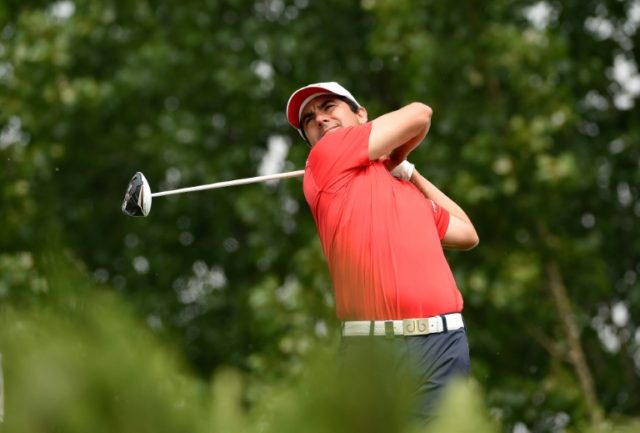 Felipe Aguilar of Chile hits a shot during round two of the Volvo China Open golf tourname