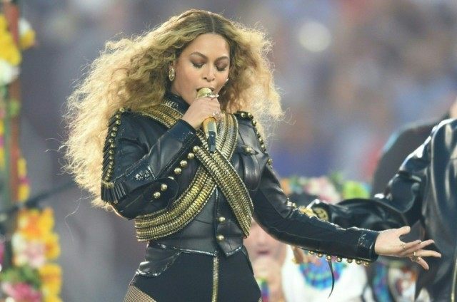 Beyonce performs during Super Bowl 50 between the Carolina Panthers and the Denver Broncos