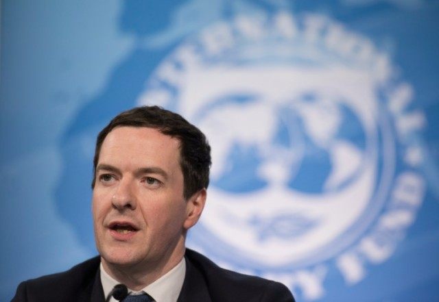 Britain's Finance Minister George Osborne speaks during a press conference at the IMF and