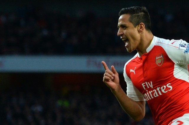 Arsenal's striker Alexis Sanchez celebrates scoring the opening goal during the English Pr