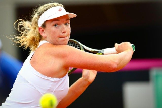 Coco Vandeweghe during her Fed Cup World Group play-off match against Sam Stosur in Brisba