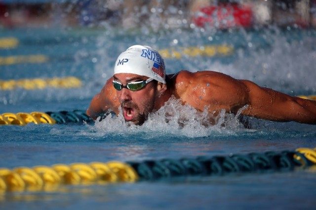 Michael Phelps competes in the men's 200m butterfly final at Mesa Pro Swim on April 15, 20