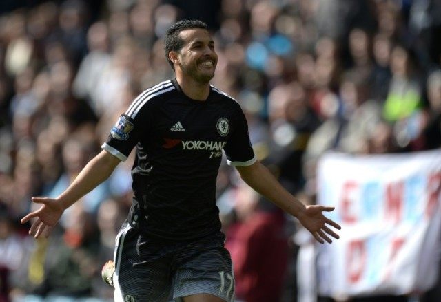 Chelsea's midfielder Pedro celebrates after scoring a goal during the English Premier Leag
