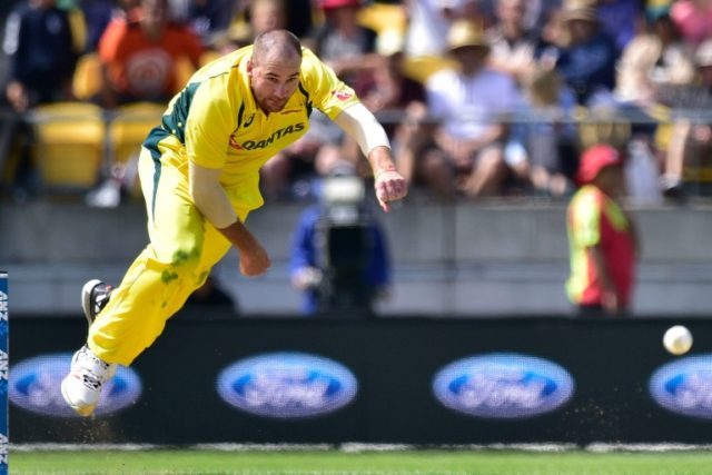 John Hastings of Australia bowls during an ODI match in Wellington, New Zealand, in Februa