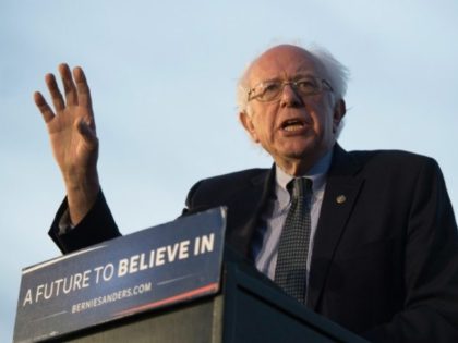 Democratic presidential candidate Bernie Sanders speaks to a crowd gathered on April 18, 2