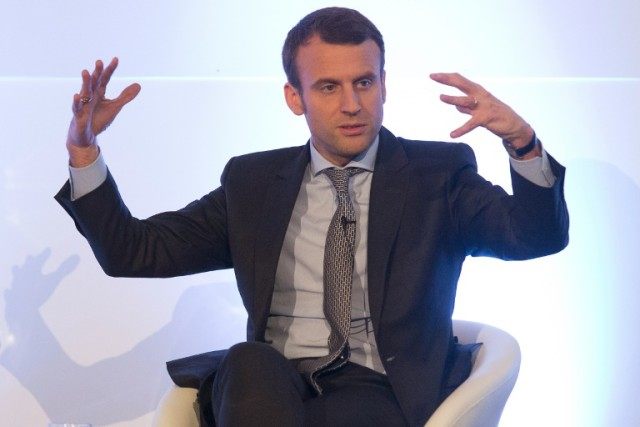 French Economy Minister Emmanuel Macron speaks at a Future of Europe Summit in London on A