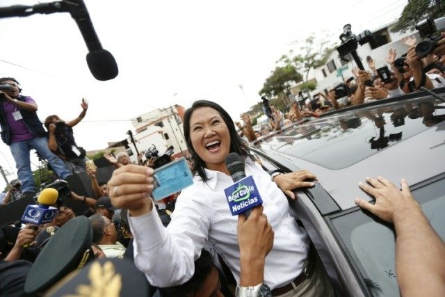 Peru´s presidential candidate Keiko Fujimori arrives at the polling station during genera