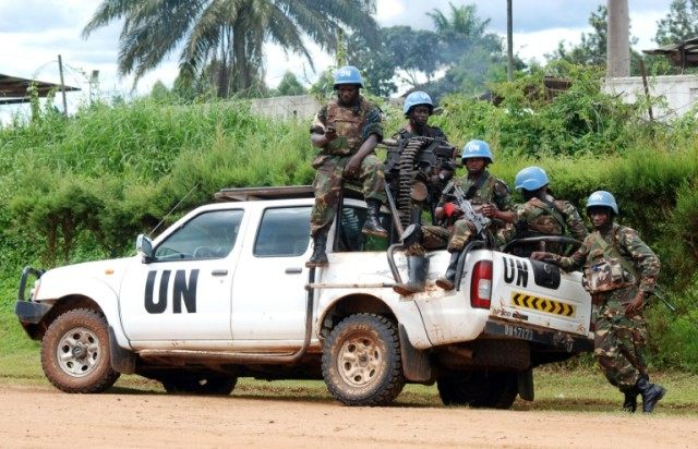 Blue helmet members of MONUSCO, the UN's peacekeeping mission in the Democratic Republic o