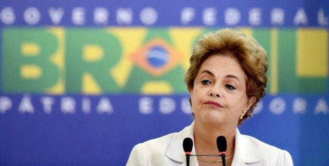 Brazilian President Dilma Rousseff gestures in Brasilia, on April 12, 2016