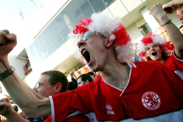 Middlesbrough's supporters are pictured before the UEFA cup final football match Middlesbr
