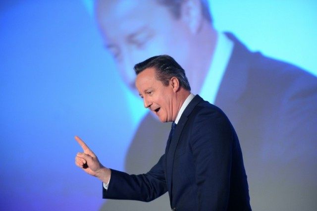 British Prime Minister, and leader of the Conservatives, David Cameron addresses delegates