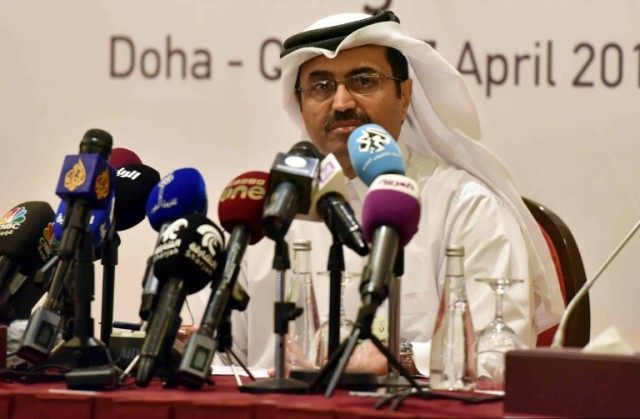 Qatar's Energy Minister Mohammed bin Saleh al-Sada holds a press conference during a meeti