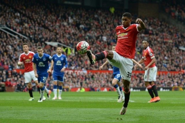 Manchester United's Marcus Rashford controls the ball during their English Premier League