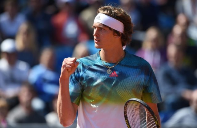 Germany's Alexander Zverev reacts during his quarter final match against David Goffin at t