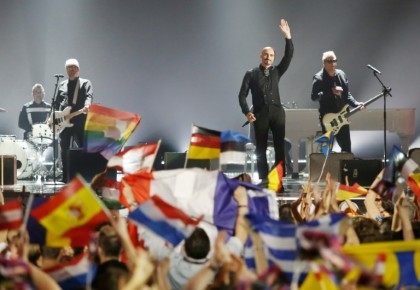 Romanian band Voltaj perform during the first semi-final of the Eurovision Song Contest (E