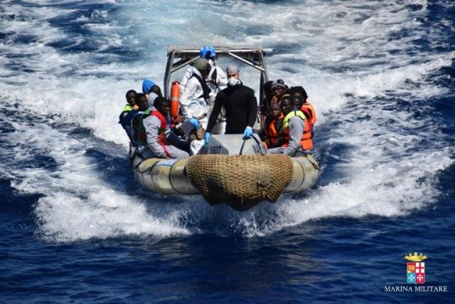 Migrants are rescued off the coast of Sicily on April 11, 2016