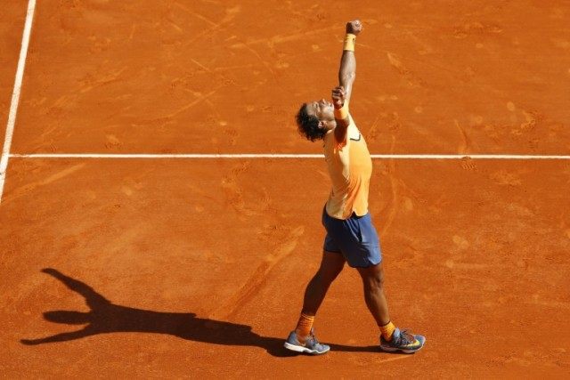 Rafael Nadal celebrates beating Andy Murray to reach the final of the Monte Carlo Masters