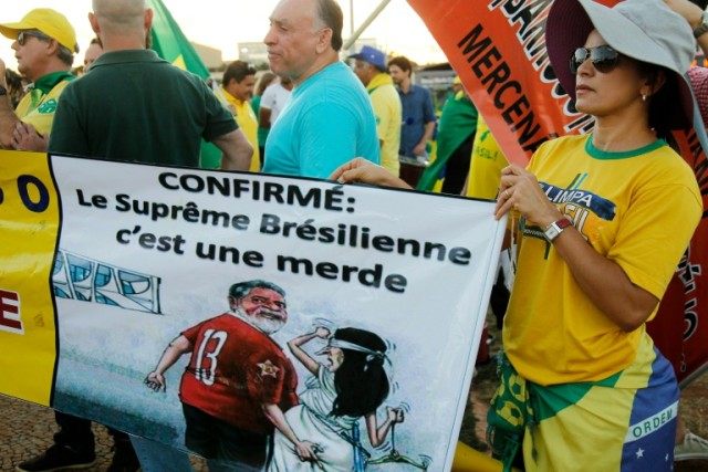 People supporting the impeachment of President Dilma Rousseff demonstrate in front of the
