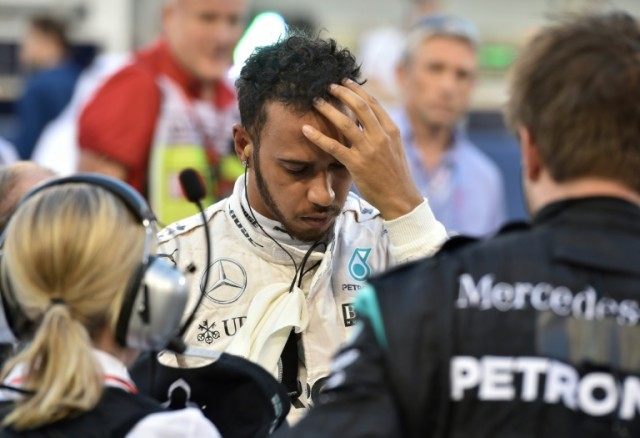 Mercedes AMG Petronas F1 Team's British driver Lewis Hamilton, seen in the pit lane ahead