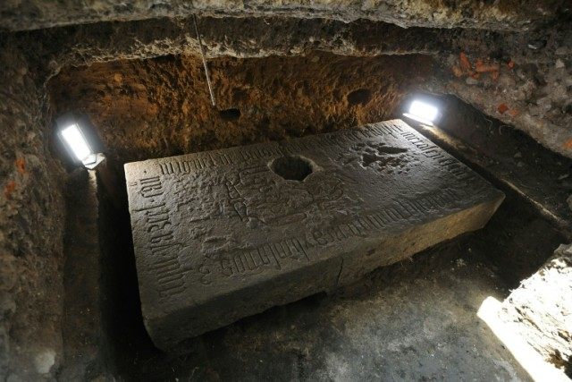 The memorial stone found by archaeologists of the Mexican National Institute of Anthropolo