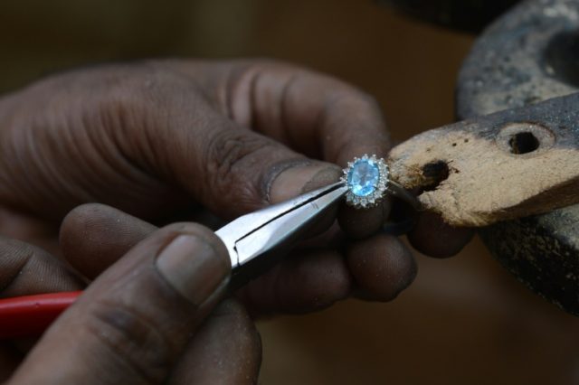 A Sri Lankan artisan produces jewellery at a workshop in Bentota, some 65 km south of Colo