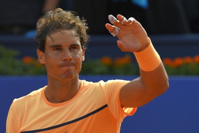 Spain's Rafael Nadal celebrates defeating countryman Marcel Granollers 6-3, 6-2 at the Bar