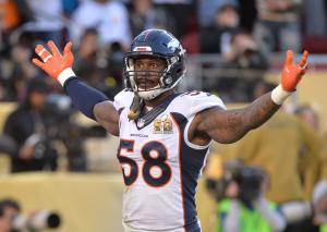 Denver Broncos' Von Miller mocks Carolina Panthers' Cam Newton