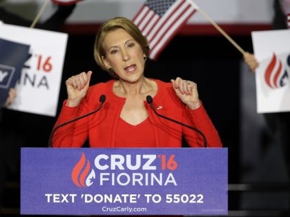 Former Hewlett-Packard CEO Carly Fiorina speaks during a rally for Republican presidential candidate Sen. Ted Cruz, R-Texas, in Indianapolis, Wednesday, April 27, 2016. Cruz chose Fiorina as his running mate. (AP Photo/Michael Conroy)