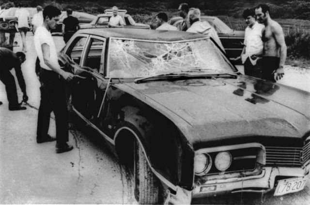 This July 19, 1969 file photo shows the wreckage of U.S. Sen. Edward Kennedy's car after being pulled from the water next to the Dike Bridge on Chappaquiddick Island in Edgartown, Mass., on Martha's Vineyard. A new feature film is in the works about the tragedy on the small Massachusetts …