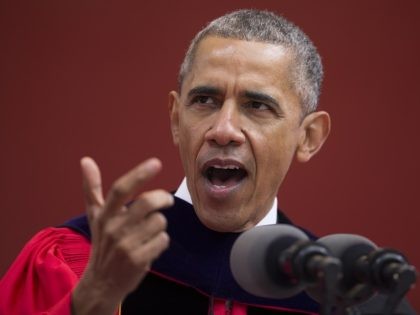 CORRECTS LOCATION TO PISCATAWAY, NOT NEW BRUNSWICK - President Barack Obama speaks during Rutgers University's 250th Anniversary commencement ceremony, on Sunday, May 15, 2016, in Piscataway, N.J. (AP Photo/Evan Vucci)