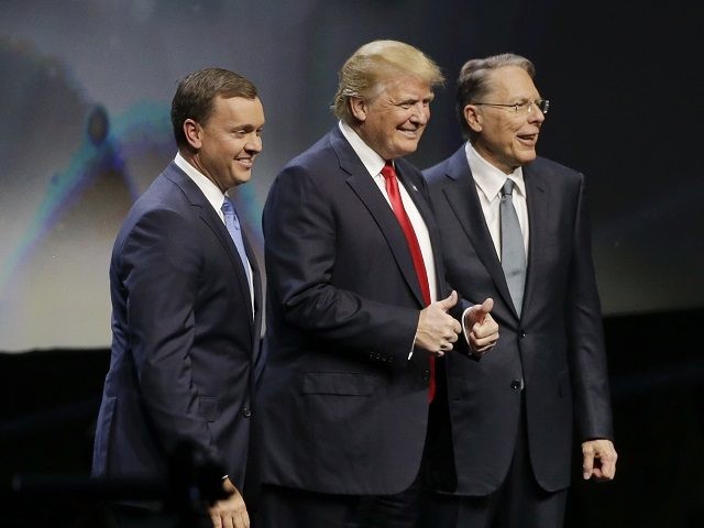 Republican presidential candidate Donald Trump is introduced by National Rifle Association