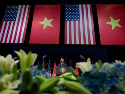 President Barack Obama speaks at the National Convention Center in Hanoi, Vietnam, Tuesday