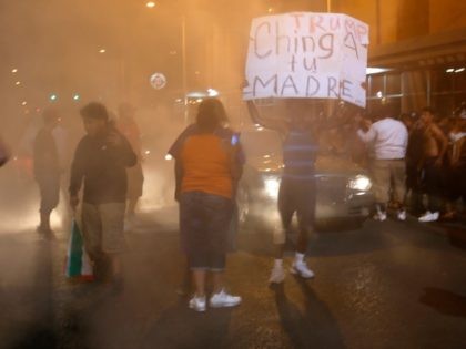 Anti-Trump protesters block the streets following a rally and speech by Republican preside