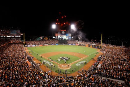 SAN FRANCISCO, CA - OCTOBER 16: The San Francisco Giants celebrate after defeating the St
