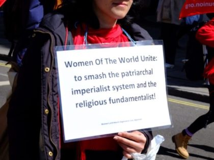 Feminist marcher at London's May Day Parade.