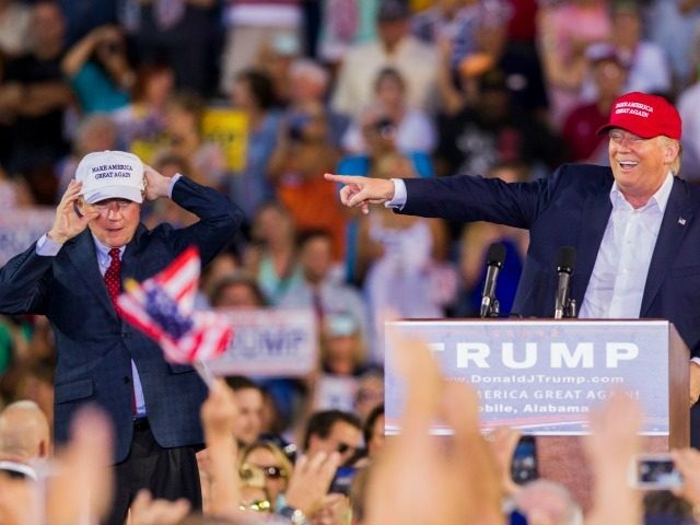 U.S. Republican presidential candidate Donald Trump introduces Alabama Senator Jeff Sessio