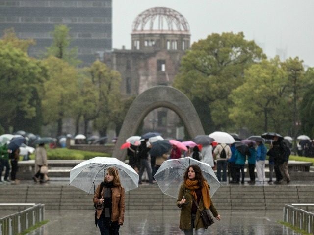 Tourists visit the Memorial Park, Atomic Bomb Dome and the nearby Hiroshima Peace Memorial Museum on April 21, 2016 in Hiroshima, Japan.