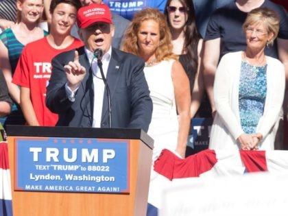 Republican presidential candidate Donald Trump gives a speech during a rally at the The No